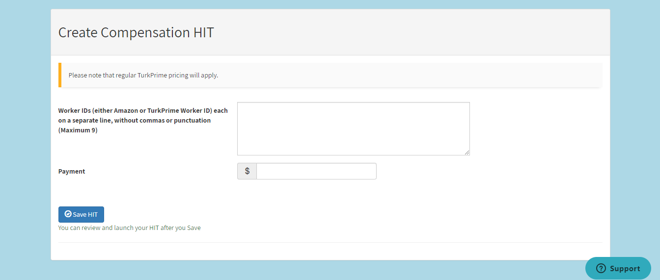 Create Compensation HIT page on TurkPrime