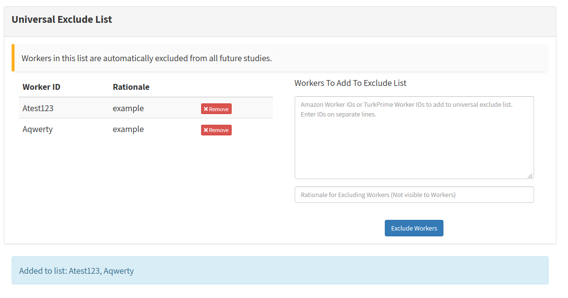 Universal Exclude List Feature