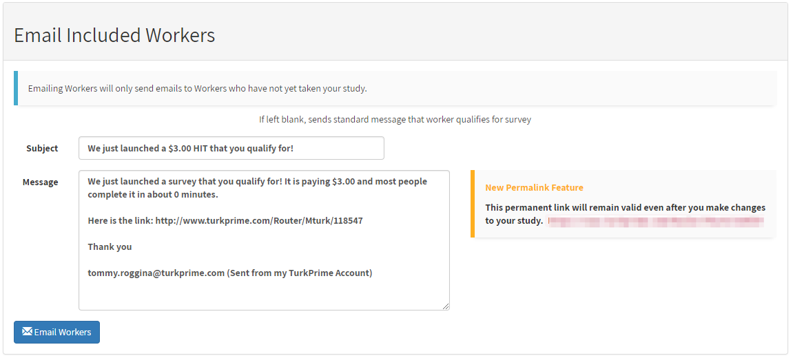 TurkPrime's Email Included Workers Page