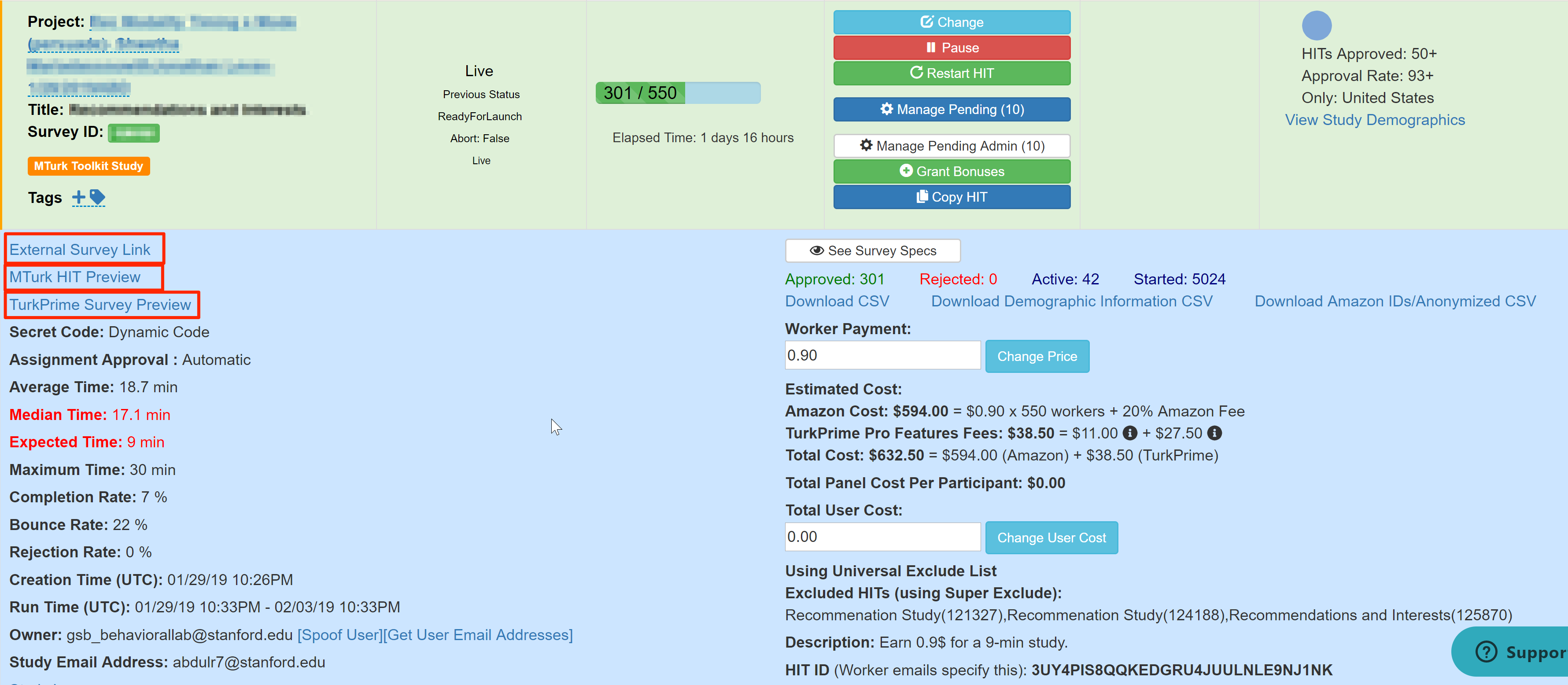 External Survey Links on TurkPrime Dashboard